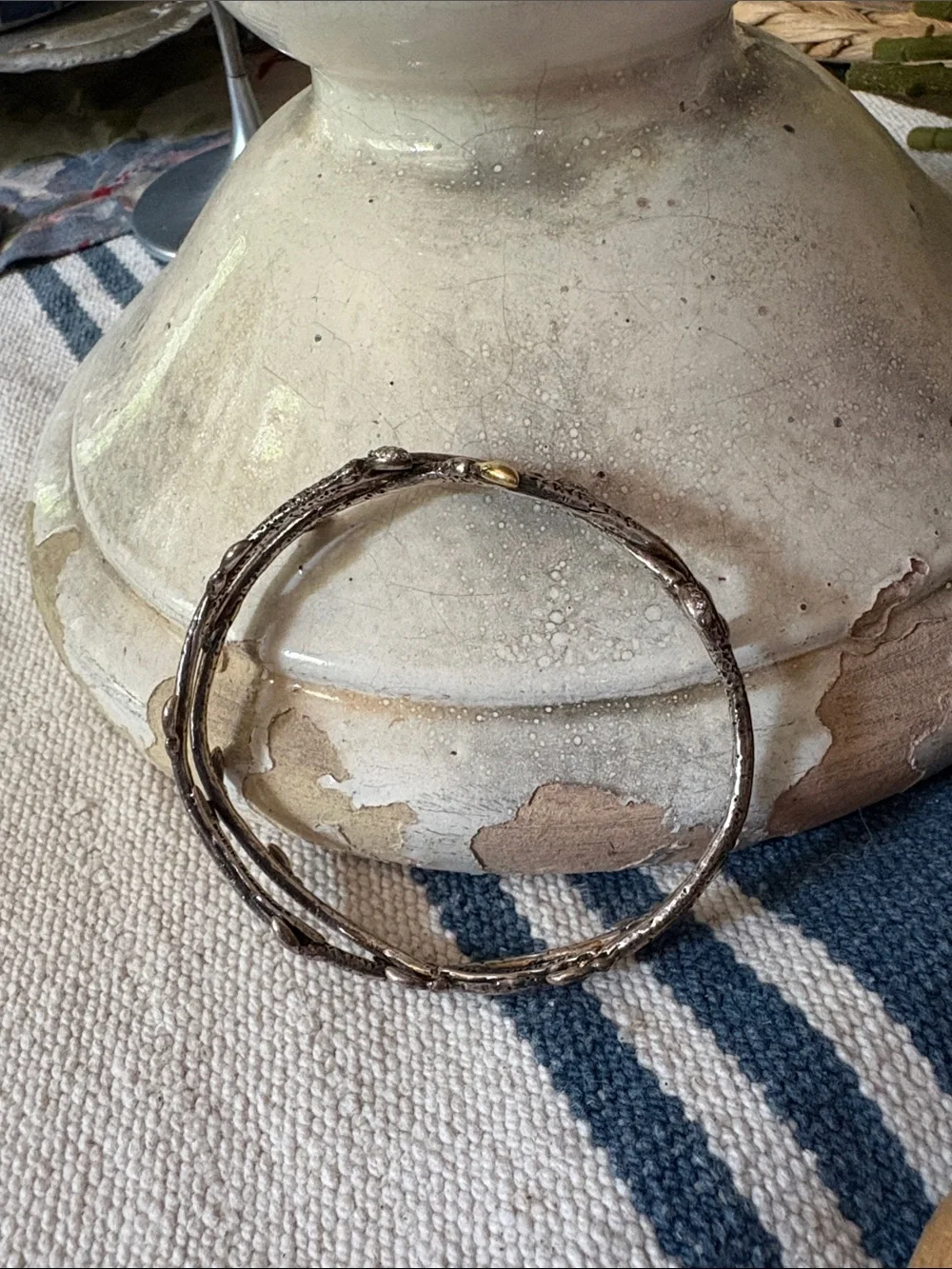 Dweck Diamond Sterling Silver & Gold Plated Oval Bangle Bracelet - Picture 7 of 8